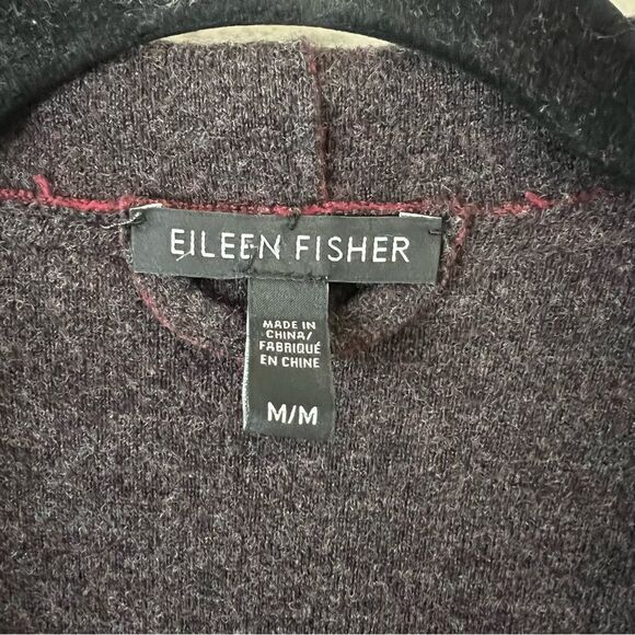 Eileen Fisher Burgundy Structured Moto Long Jacket Cardigan Medium Merino Wool - Picture 7 of 11